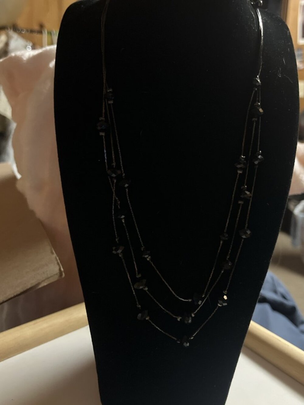 Jewelry Vintage Necklace - Triple Strand Necklace Black Beads. Casual Or Dress.